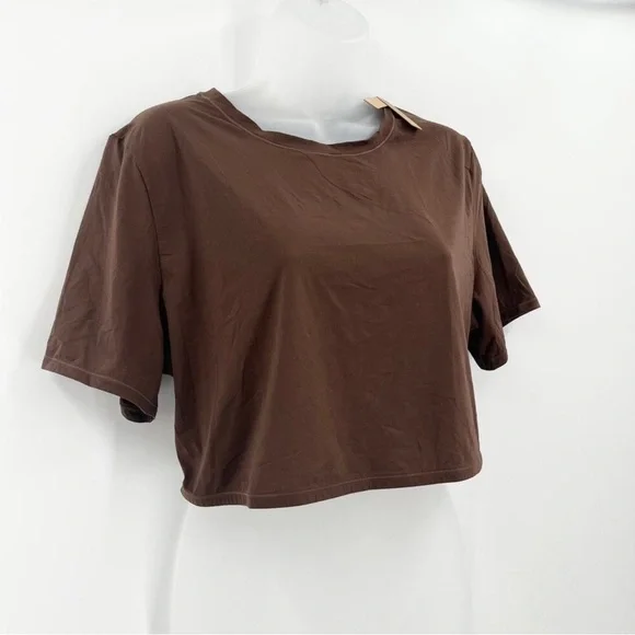 SKIMS Fits Everybody Super Cropped T-Shirt Cocoa Stretch Pullover Lounge 4X NEW - Picture 2 of 8